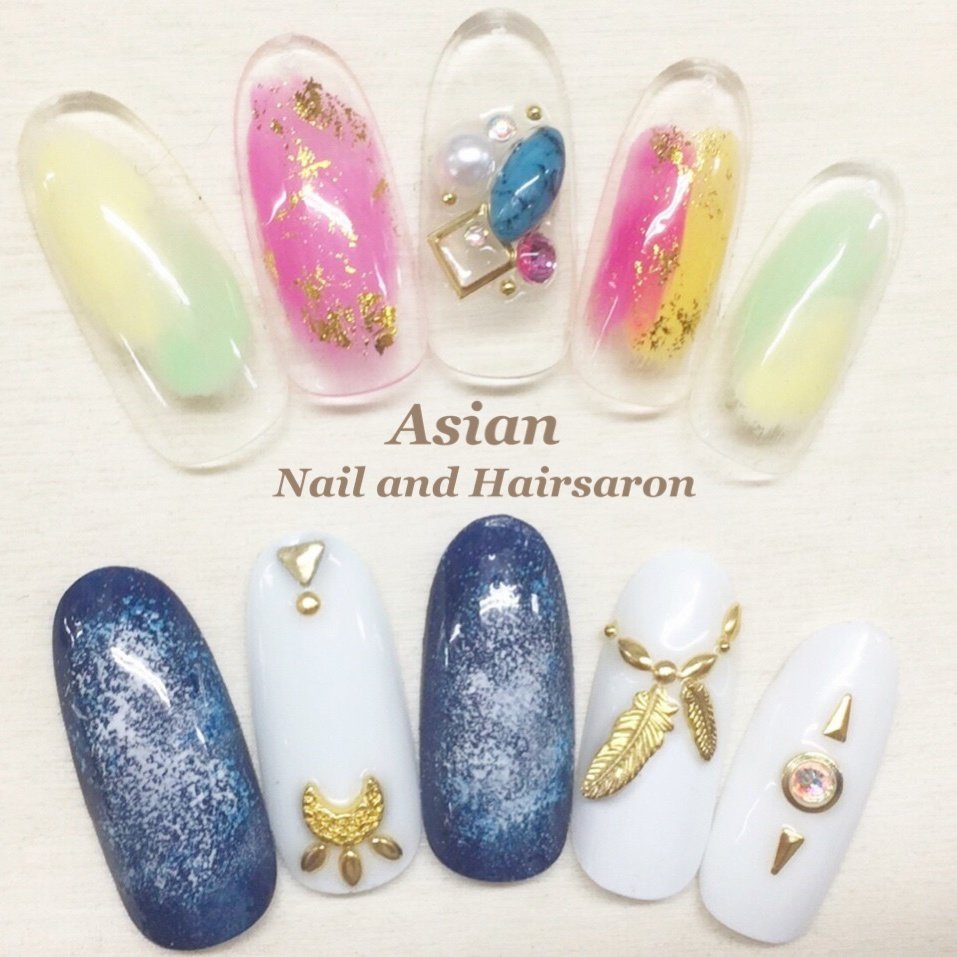 春 リゾート パーティー ハンド フェザー Nailsalon Asianのネイルデザイン No ネイルブック