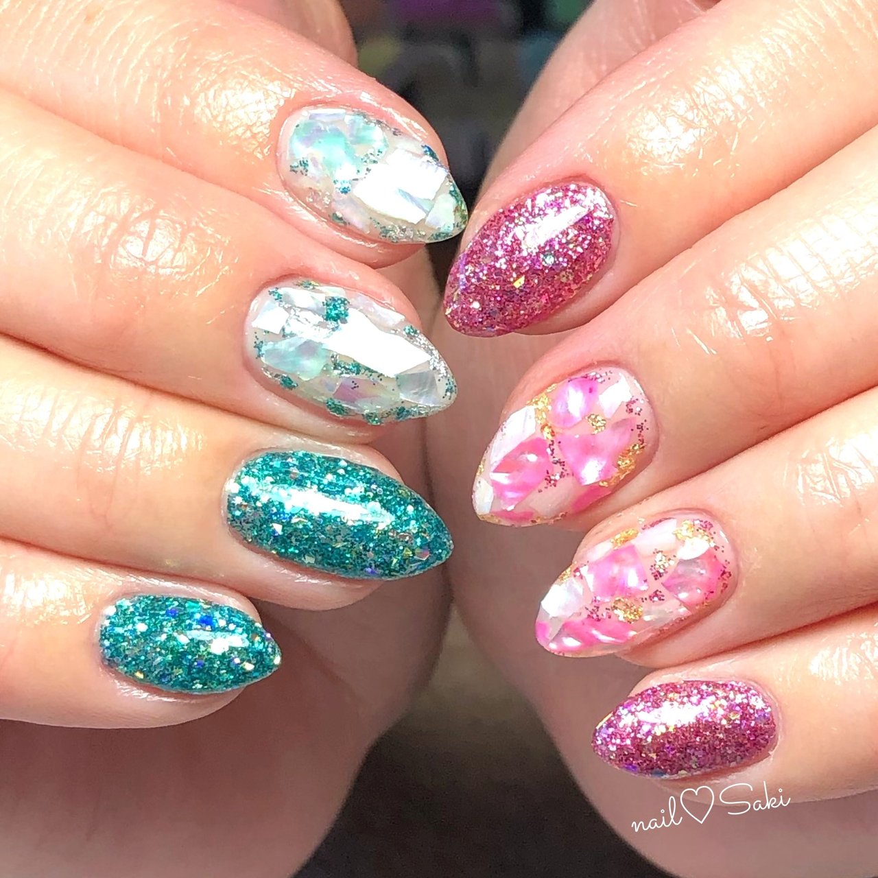 春 夏 ハンド ラメ シェル Nail Sakiのネイルデザイン No ネイルブック