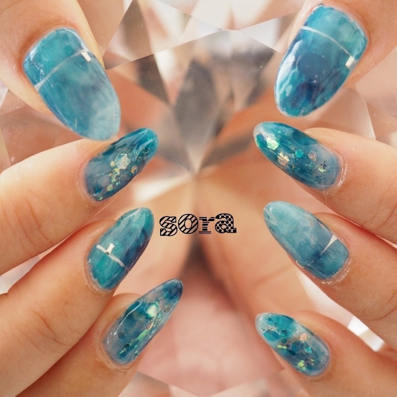 ハンド ホログラム ラメ タイダイ ブルー そらみのネイルデザイン No ネイルブック