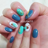 ターコイズ ブルー セルフネイルのネイルデザイン ネイルブック