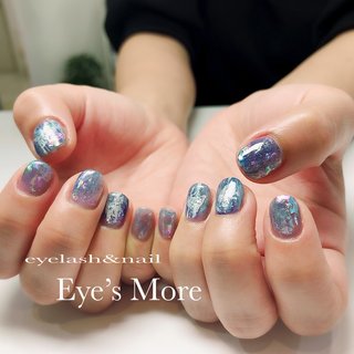  #梅雨 #七夕 #リゾート #ライブ #ハンド #ホログラム #シースルー #タイダイ #ニュアンス #ショート #ブルー #ネイビー #シルバー #ジェルネイル #お客様 #umeyama3 #ネイルブック