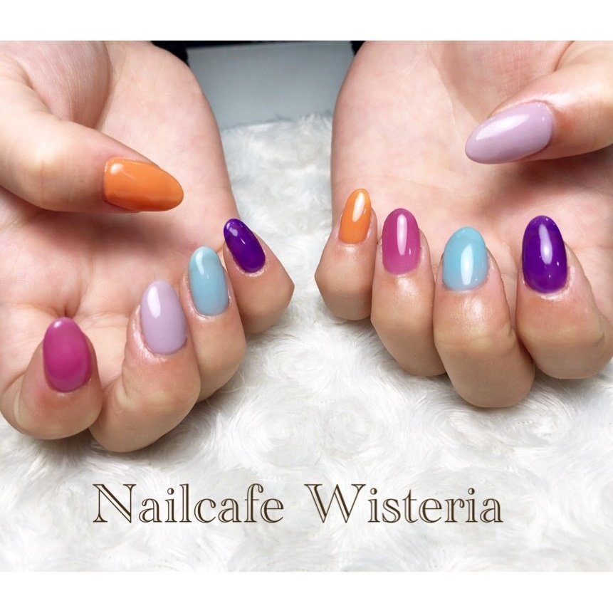 シンプル ワンカラー ピンク 水色 カラフル Nailcafewisteriaのネイルデザイン No ネイルブック