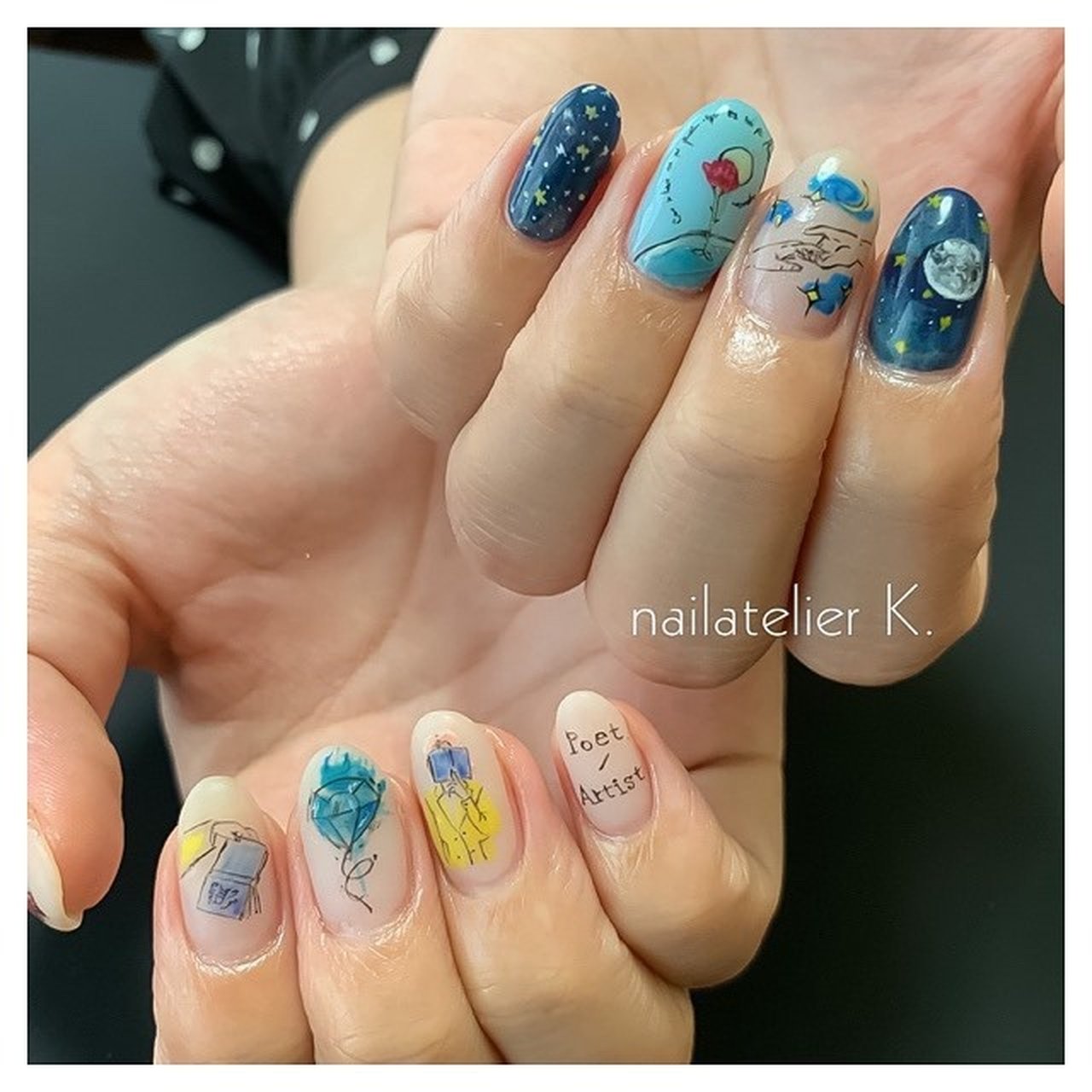 ハンド マット イエロー ブルー ジェルネイル Nailatelier Kのネイルデザイン No ネイルブック