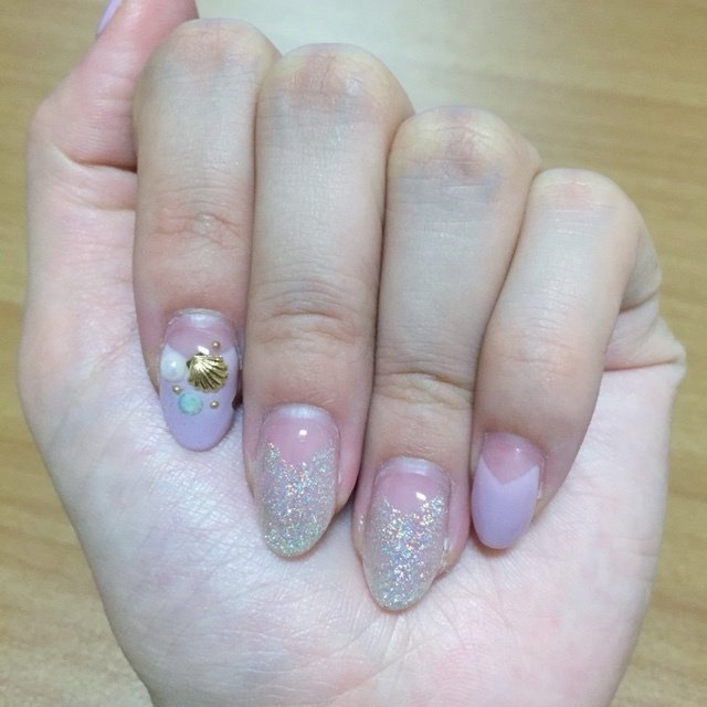 夏 フレンチ ラメ パープル セルフネイル Asamin のネイルデザイン No 1115167 ネイルブック