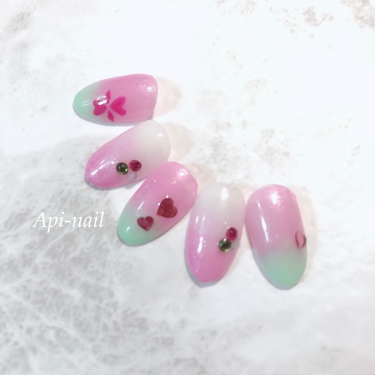 ホワイト ピンク グリーン Api Nailのネイルデザイン No ネイルブック