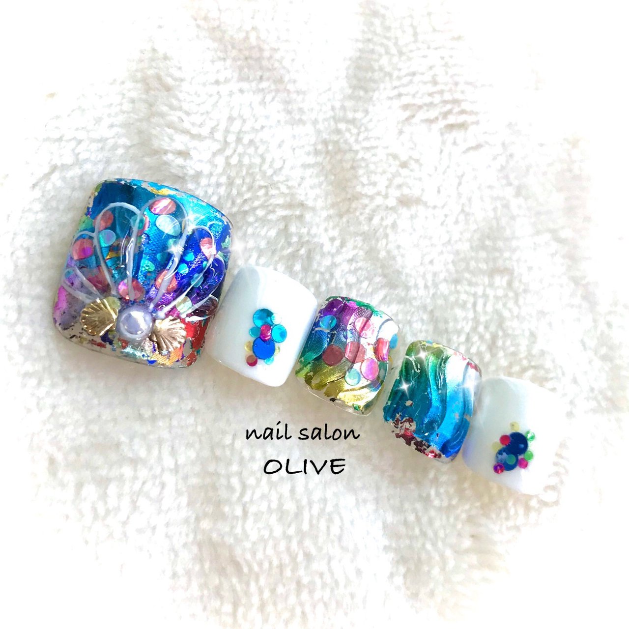 夏 フット ワンカラー シェル ホワイト Nail Salon Oliveのネイルデザイン No ネイルブック