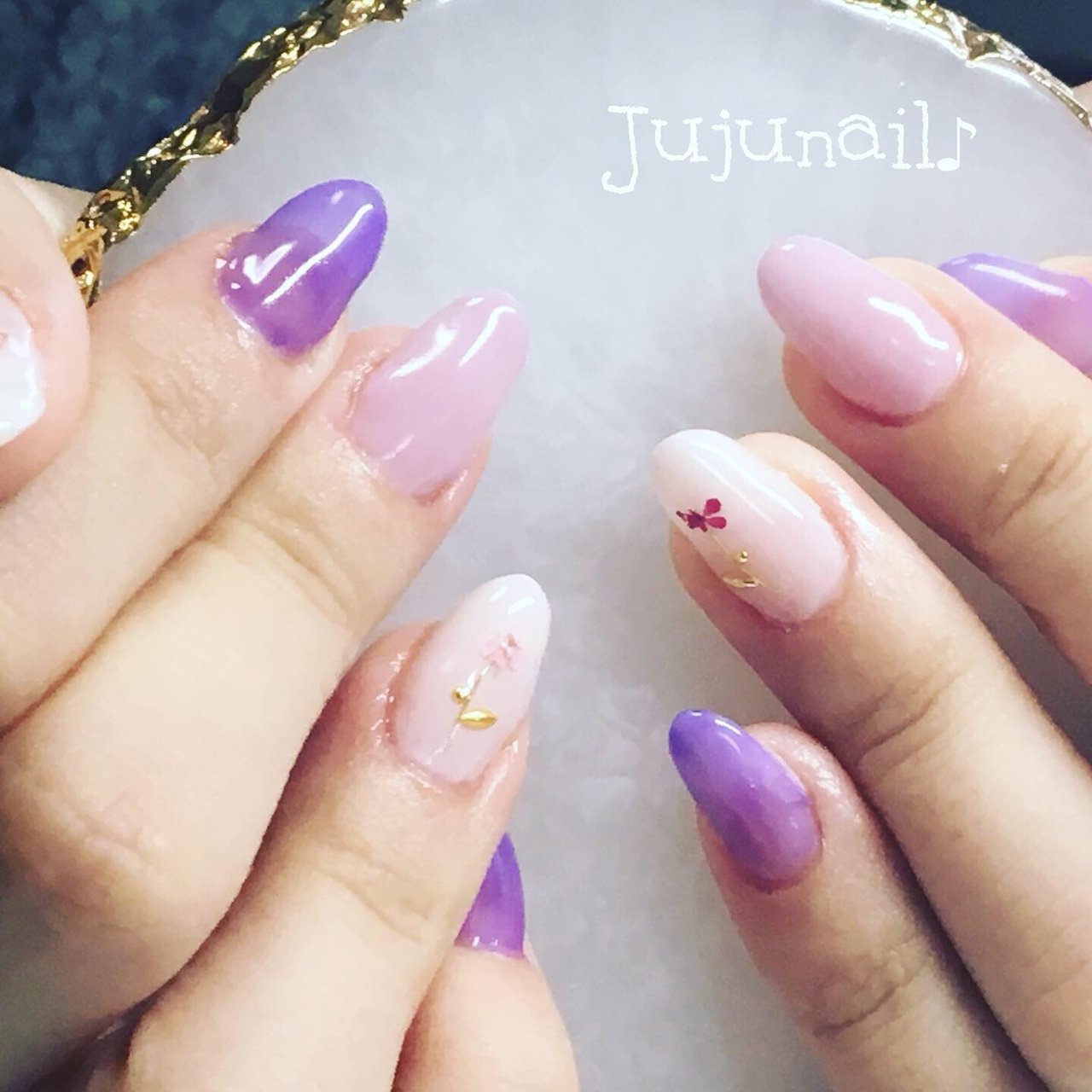 オールシーズン ハンド 押し花 ミディアム ピンク じゅじゅのネイルデザイン No ネイルブック