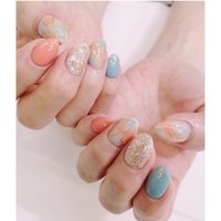 ラメ コーラルピンクのネイルデザイン ネイルブック