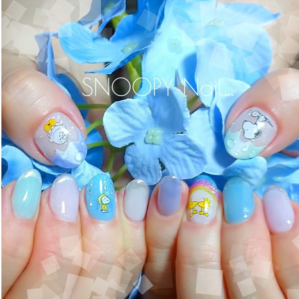 梅雨 ハンド フレンチ ラメ キャラクター Mainailのネイルデザイン No ネイルブック