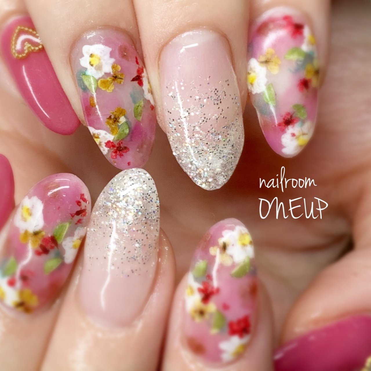 ハンド フラワー ピンク カラフル ジェルネイル Nail Room One Upのネイルデザイン No ネイルブック