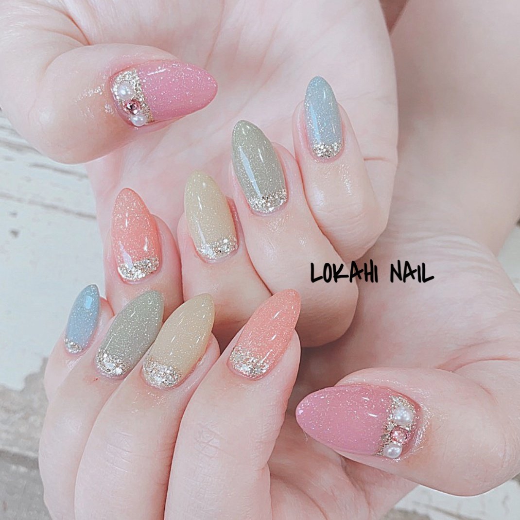 オールシーズン ハンド ミディアム パステル ジェル Lokahi Nail ロカヒネイルのネイルデザイン No ネイルブック