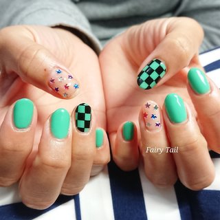 お客様ネイル♡ ♡
#カルジェル
#ワンカラーネイル
#クリアネイル
#鬼滅の刃ネイル 
#鬼滅ネイル 
#鬼滅の刃
#炭治郎ネイル 
#市松模様
#久喜市ネイル
#久喜市fairytail #オールシーズン #お正月 #旅行 #スポーツ #ハンド #シンプル #ワンカラー #星 #ミディアム #グリーン #ブラック #ジェルネイル #お客様 #Fairy Tail 斎藤ゆかり #ネイルブック