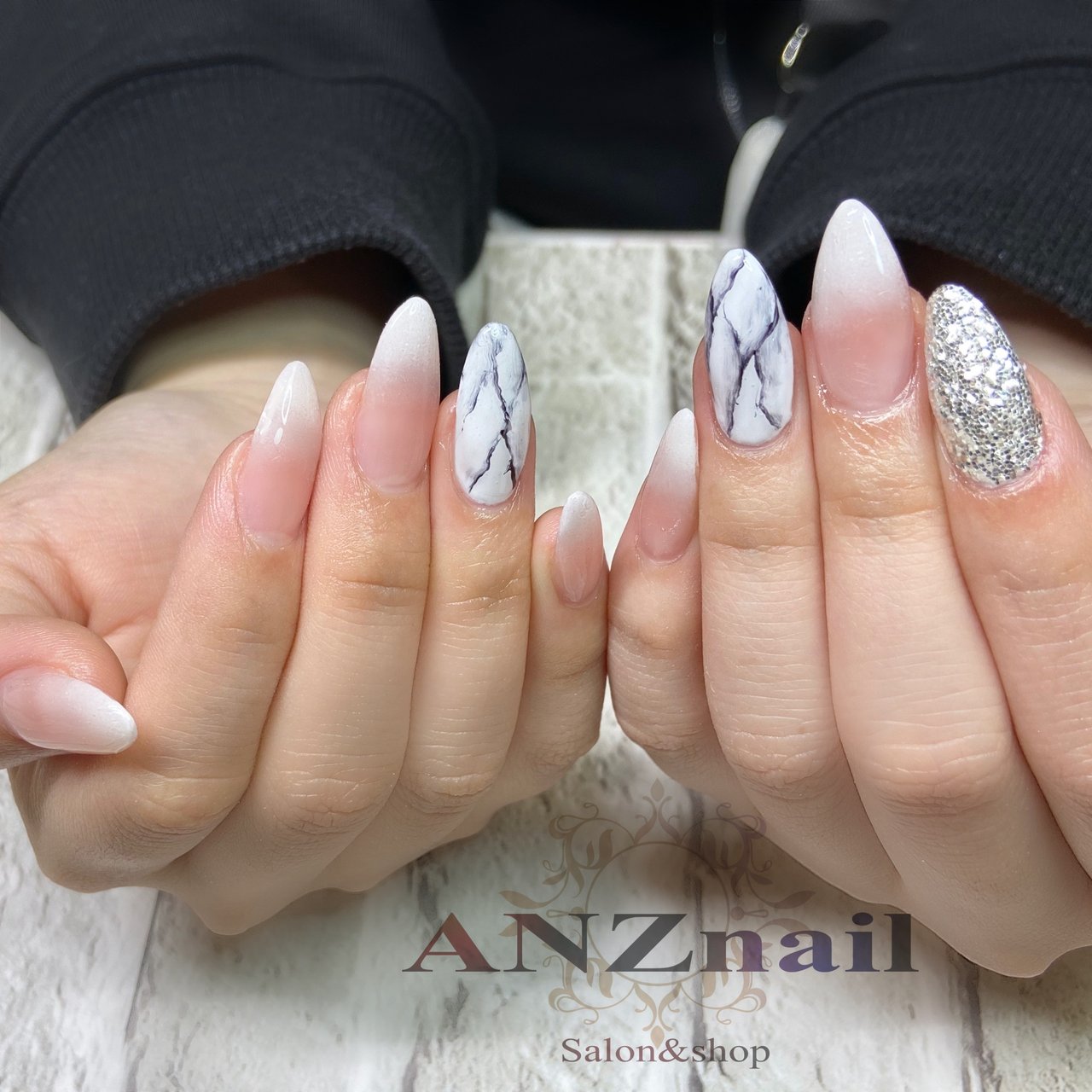 ハンド グラデーション シュガー 大理石 ホワイト Anznail 旭川市ネイルサロン ネイリストあんず のネイルデザイン No ネイルブック