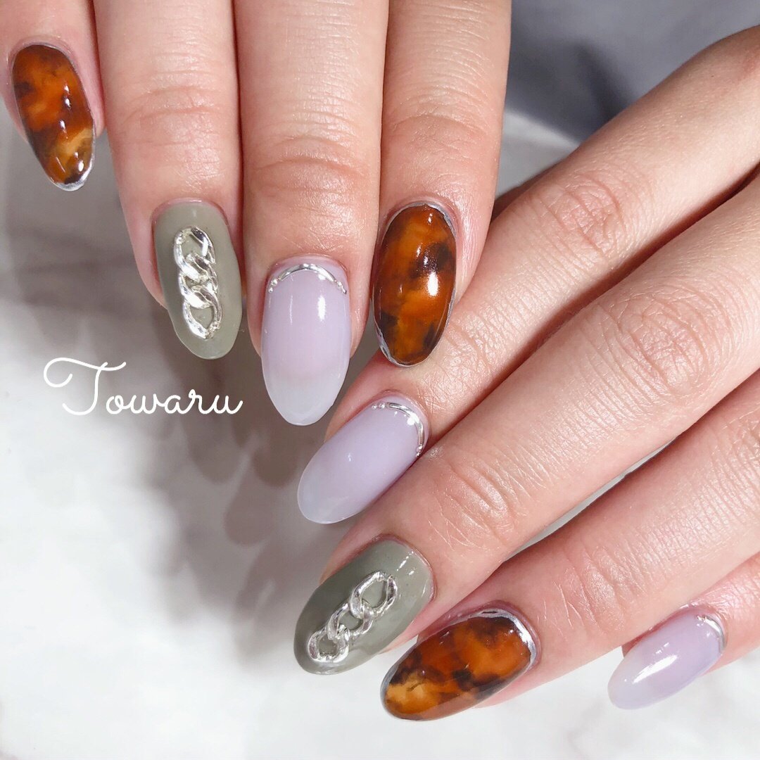 夏 秋 ハンド 大理石 チェーン Nailsalon Towaruのネイルデザイン No ネイルブック