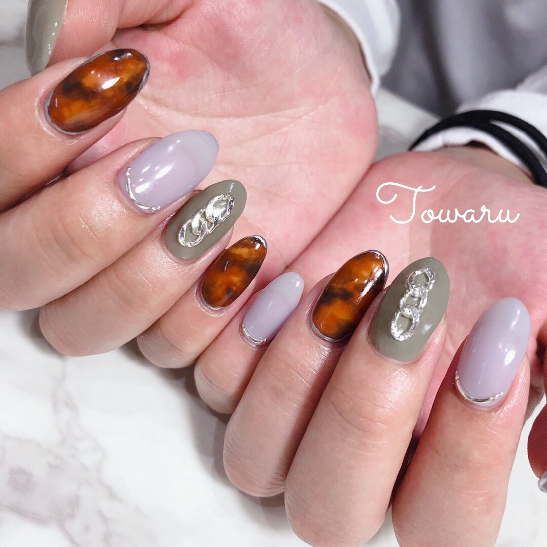 夏 秋 ハンド 大理石 チェーン Nailsalon Towaruのネイルデザイン No ネイルブック