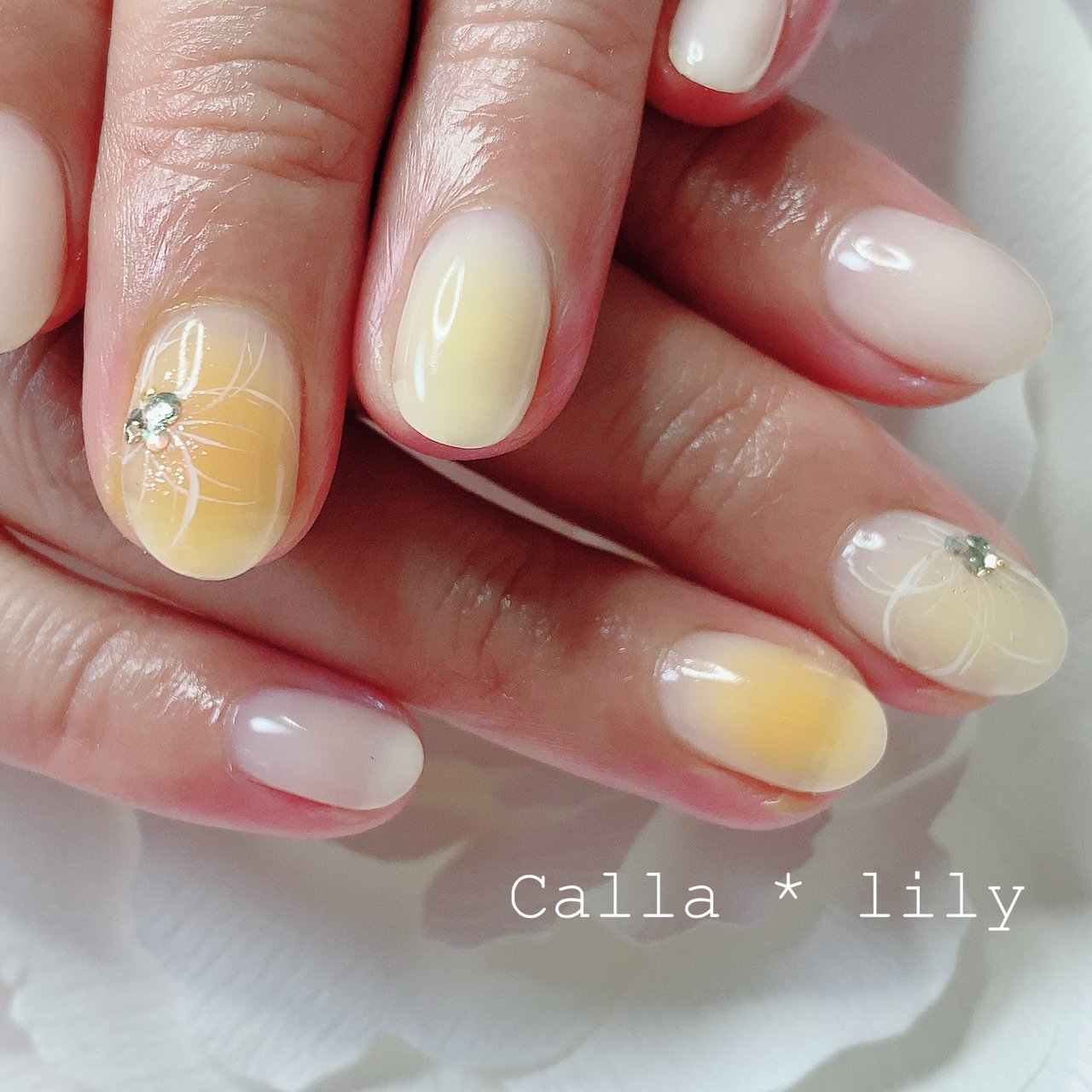 春 夏 七夕 浴衣 ハンド Calla Lily パラジェル フィルインサロンのネイルデザイン No ネイルブック