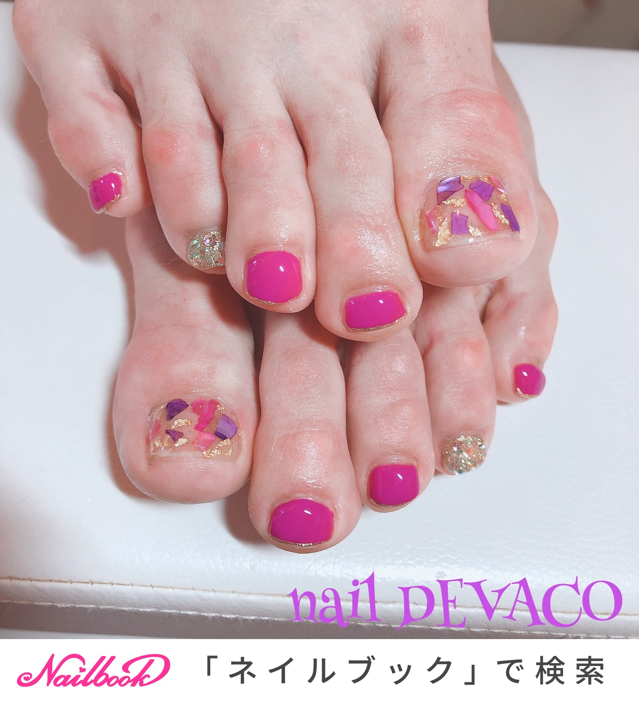 人気順 フット ショッキングピンクネイルのネイルデザイン ネイルブック