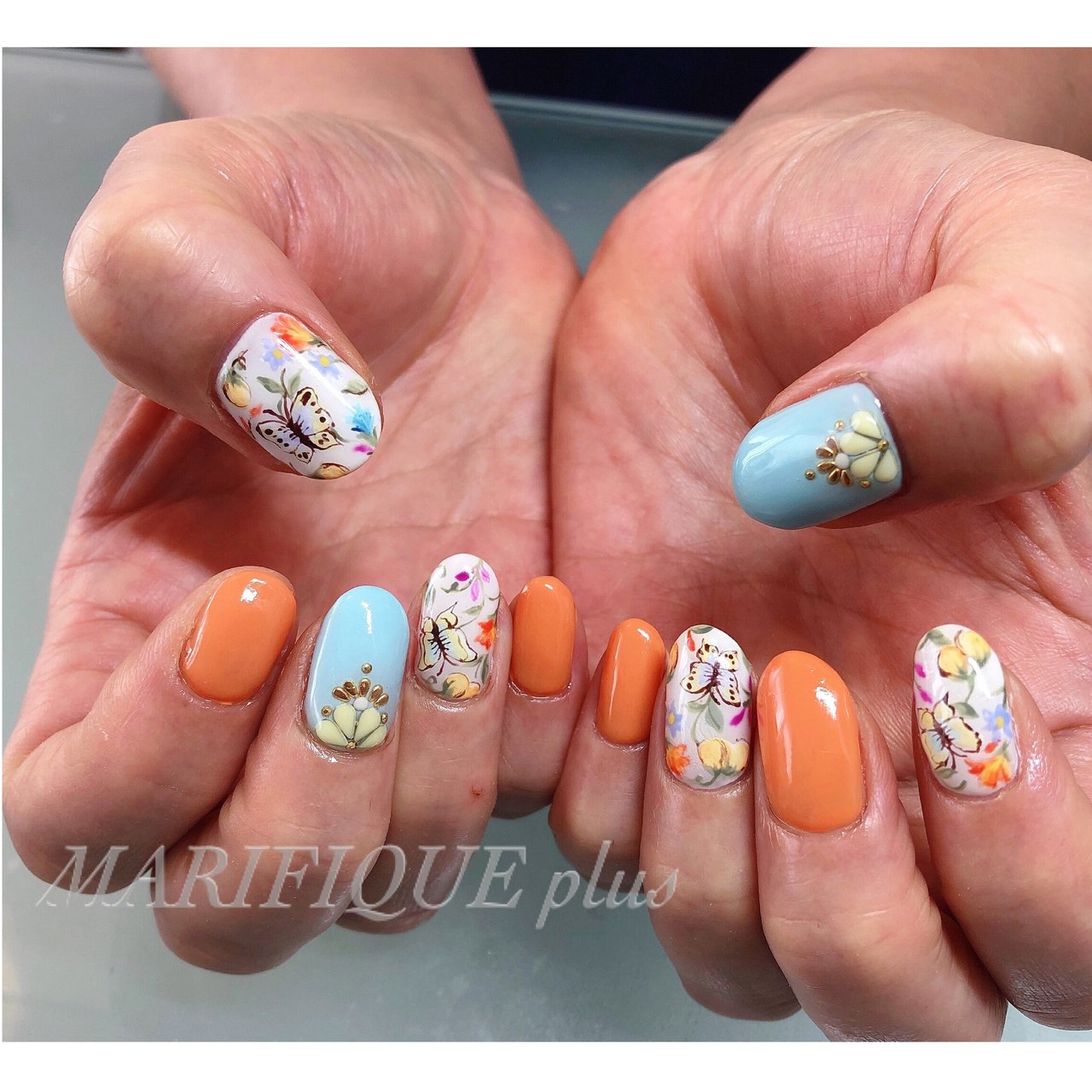 春 夏 海 ハンド ワンカラー Nailsalon Marifique Plusのネイルデザイン No ネイルブック