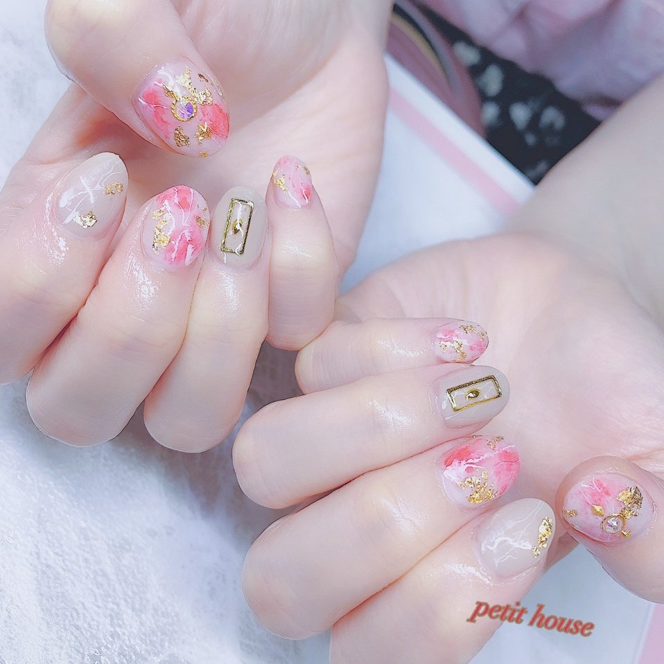 夏 ハンド タイダイ 大理石 ミディアム Nail Eye Petit Houseのネイルデザイン No ネイルブック