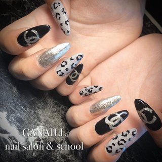 人気順 ブランド柄 グレー ヒョウ柄ネイルのネイルデザイン ネイルブック