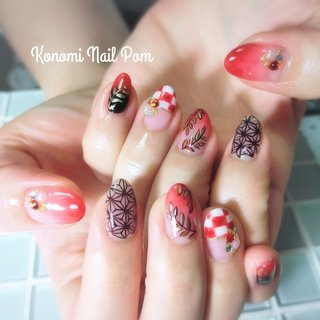 #ハンド #konomi_nail_pom #鬼滅の刃 #鬼滅の刃ネイル #禰豆子ネイル #麻の葉 #市松模様 #グラデーション #赤 #レッド #オールシーズン #お正月 #ライブ #女子会 #ハンド #グラデーション #キャラクター #幾何学模様 #ボタニカル #和柄 #レッド #ブラック #ゴールド #ジェルネイル #お客様 #Nail Salon POM #ネイルブック