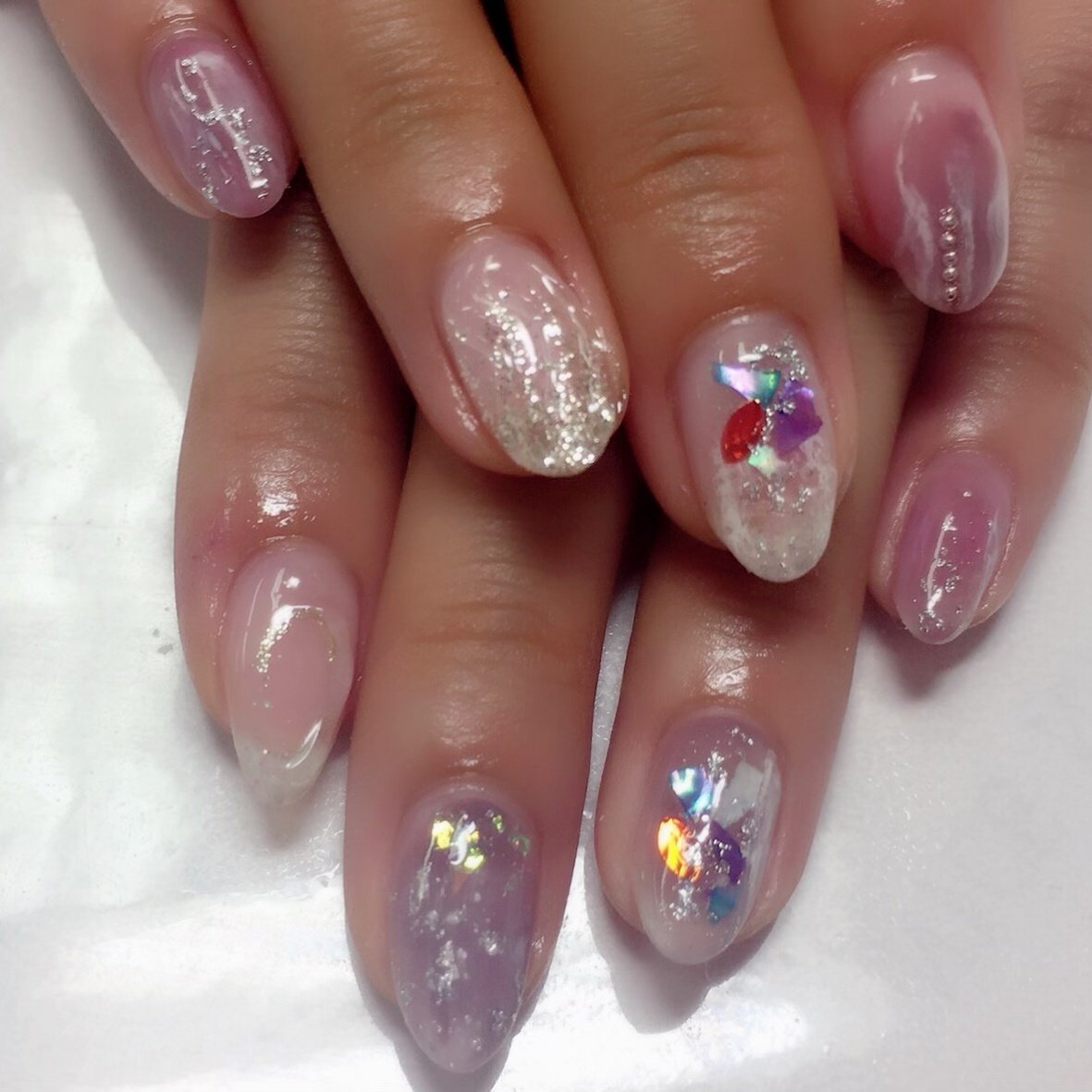 オールシーズン ハンド シースルー ニュアンス ミディアム Plume Nailのネイルデザイン No ネイルブック