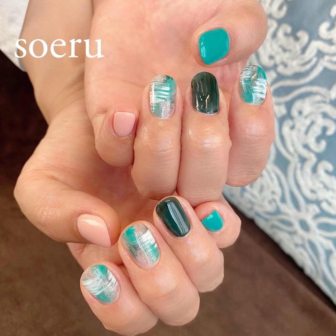 夏 ハンド ピンク グリーン ターコイズ Soeru Nailのネイルデザイン No ネイルブック