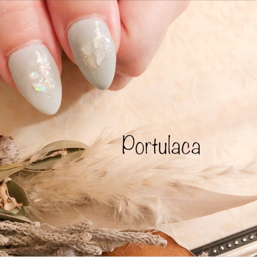 ラメ ワンカラー シェル 水色 グレー Portulacaのネイルデザイン No ネイルブック