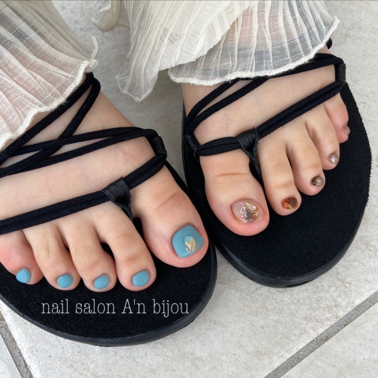 フット ターコイズ 水色 ブラウン ペディキュア Yukaのネイルデザイン No ネイルブック