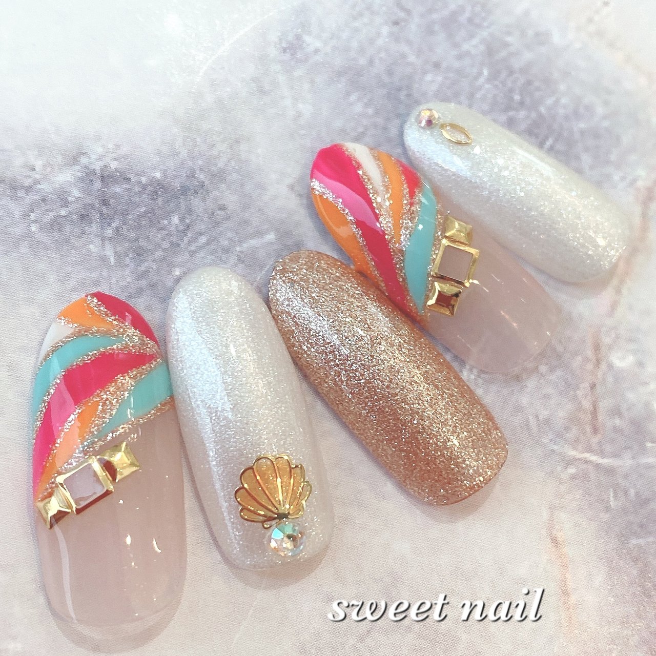 春 夏 海 リゾート ハンド Sweetネイル スクールのネイルデザイン No ネイルブック