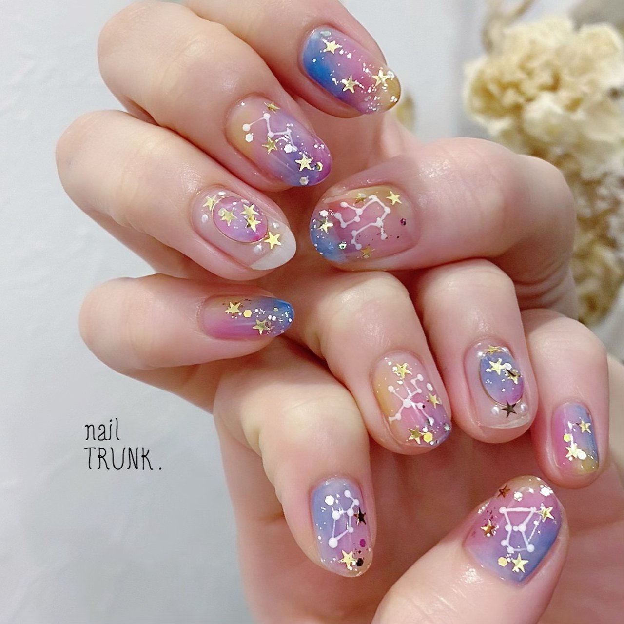 夏 ハンド ラメ 星 マーブル Nail Trunkのネイルデザイン No ネイルブック