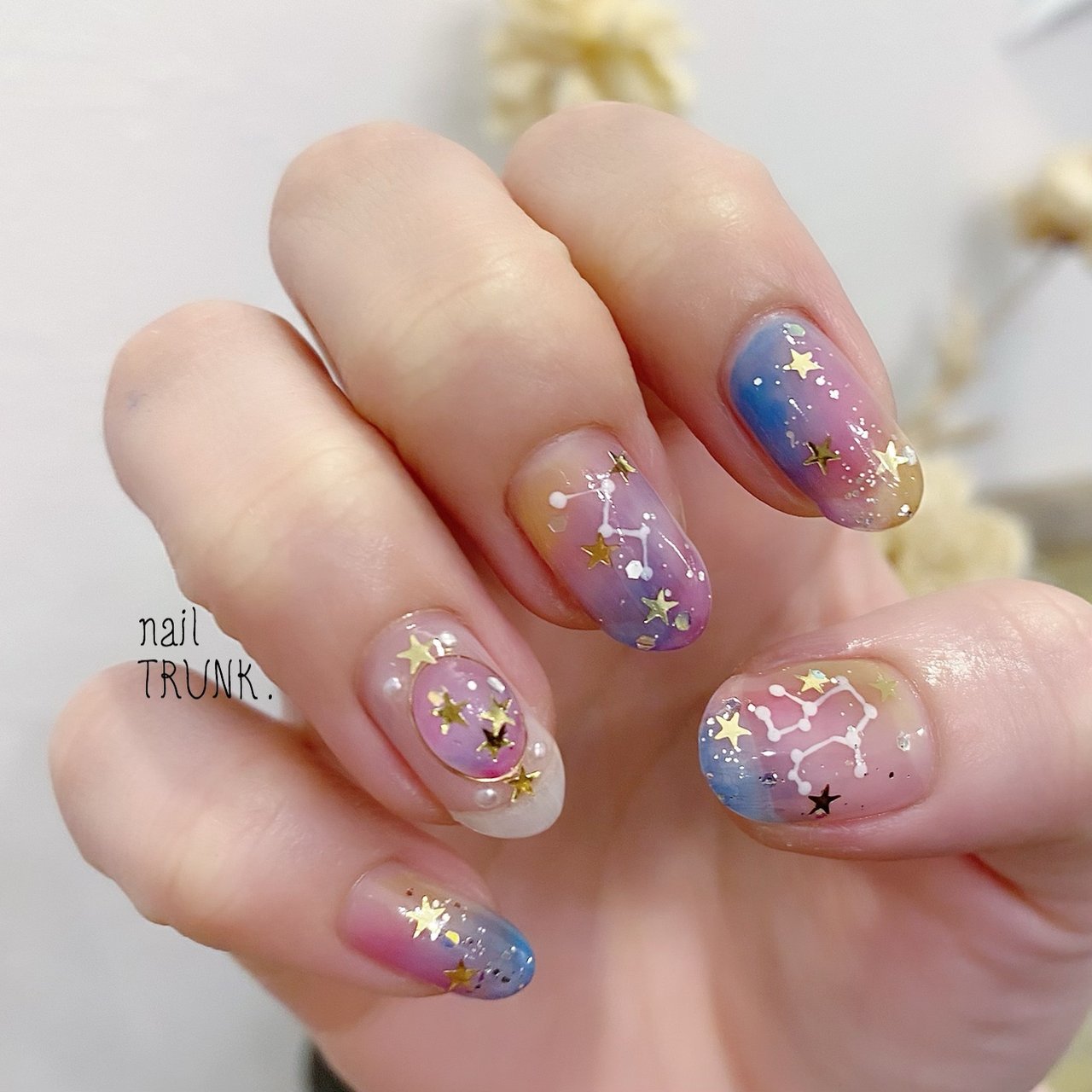 夏 ハンド ラメ 星 マーブル Nail Trunkのネイルデザイン No ネイルブック