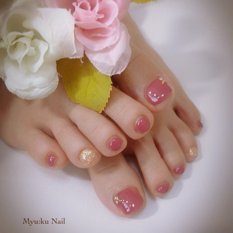 オールシーズン フット シンプル ワンカラー ピンク Myu Ku Nailのネイルデザイン No ネイルブック