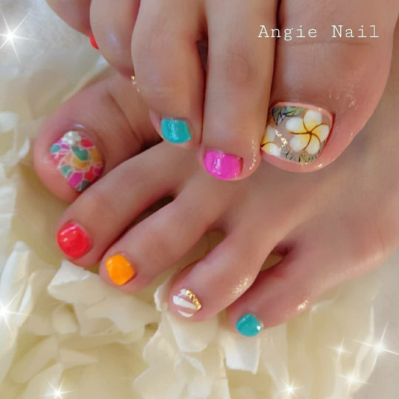 夏/海/リゾート/フット/フラワー - angienailのネイルデザイン[No