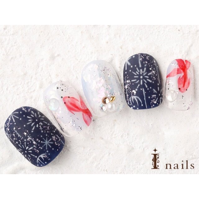 夏 海 浴衣 ハンド ワンカラー I Nails 横浜店のネイルデザイン No ネイルブック