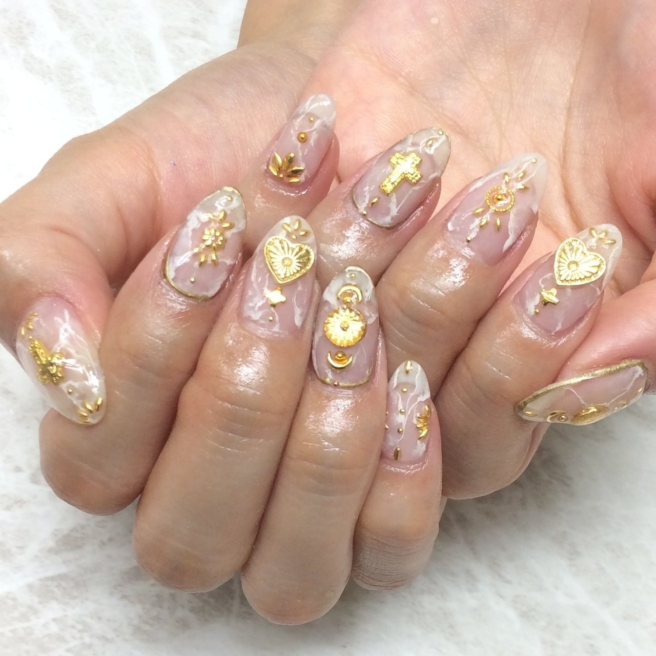 夏 ハンド 大理石 ミディアム クリア Nailsalon Daisyのネイルデザイン No ネイルブック