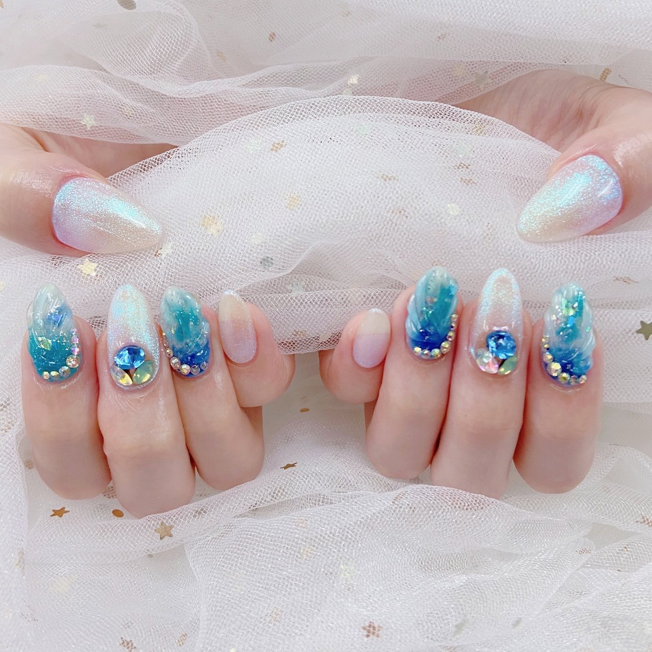 夏 シェル 人魚の鱗 ジェル お客様 プリンセスのネイルデザイン No ネイルブック