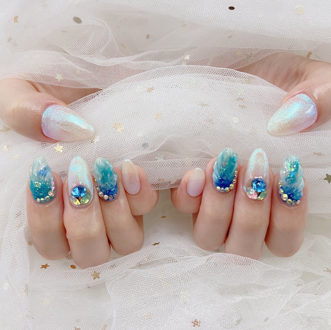 夏 シェル 人魚の鱗 ジェルネイル お客様 プリンセスのネイルデザイン No ネイルブック