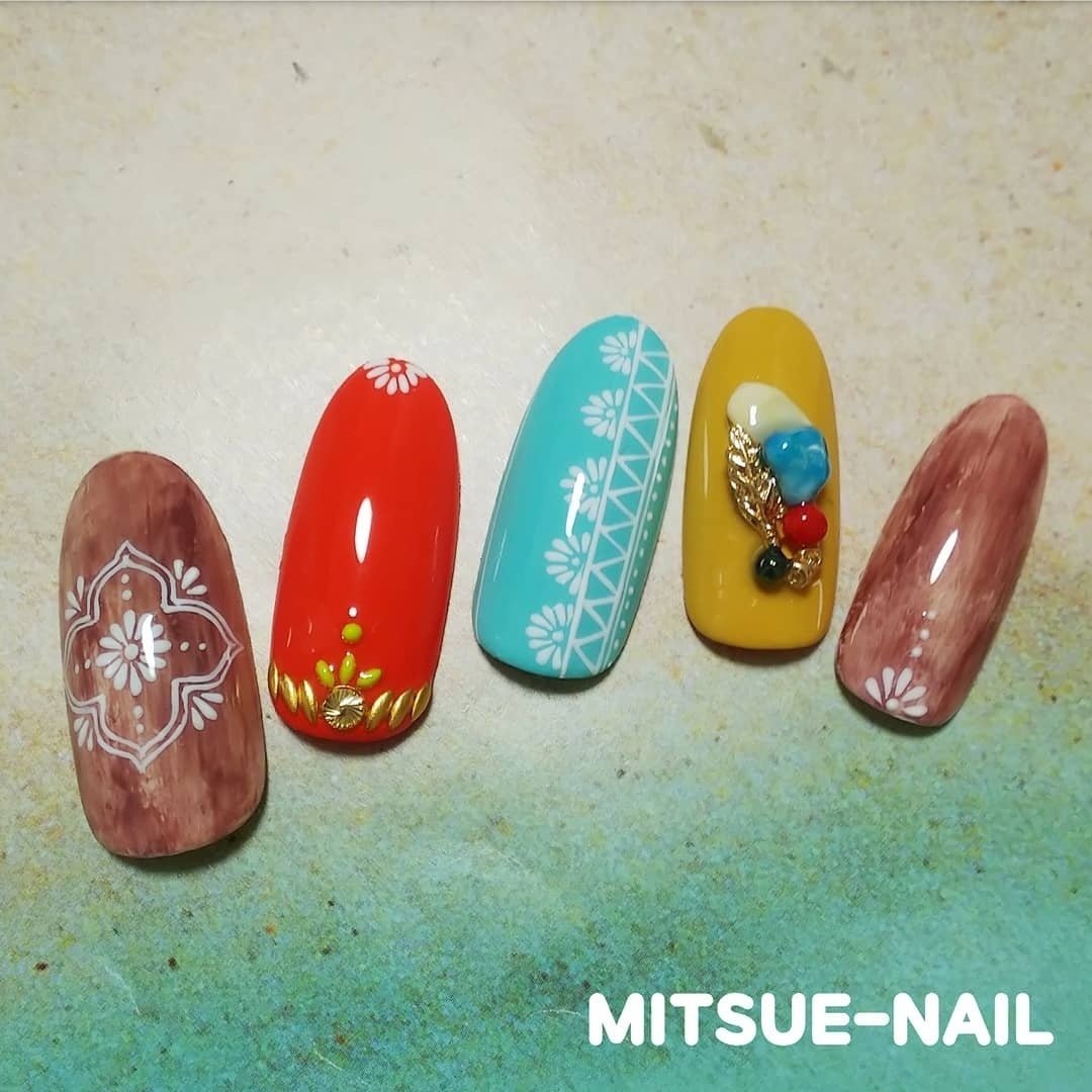 夏 旅行 リゾート ハンド フェザー Mitsue Nailのネイルデザイン No ネイルブック