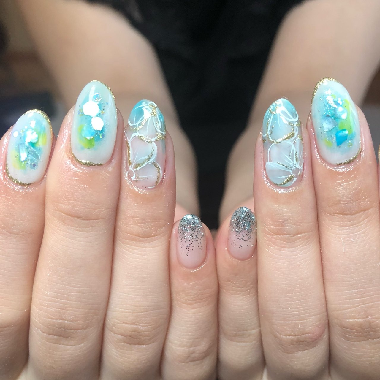 夏 ハンド シェル ミディアム ホワイト ゴンちゃんのネイルデザイン No ネイルブック