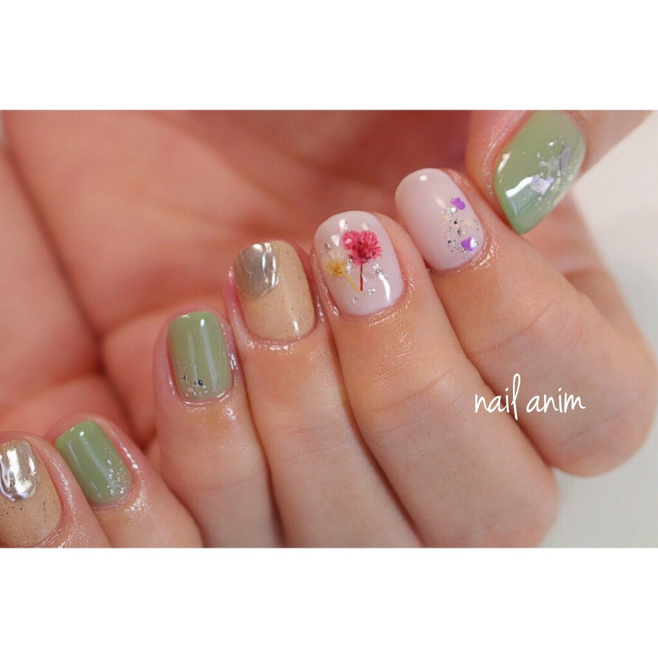 春 夏 ハンド 押し花 ショート Nail Animのネイルデザイン No ネイルブック