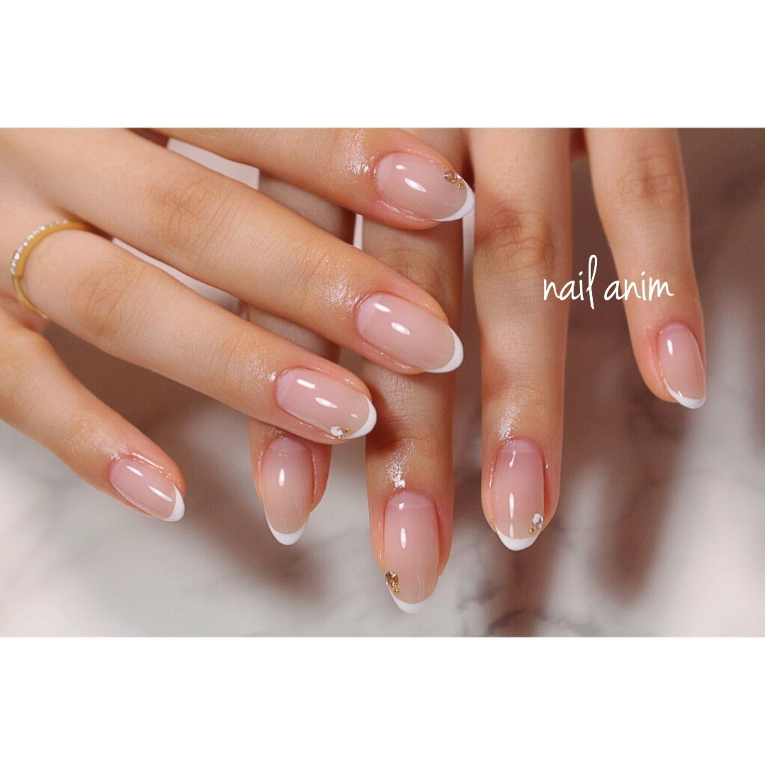 オールシーズン ハンド フレンチ ミディアム ホワイト Nail Animのネイルデザイン No ネイルブック