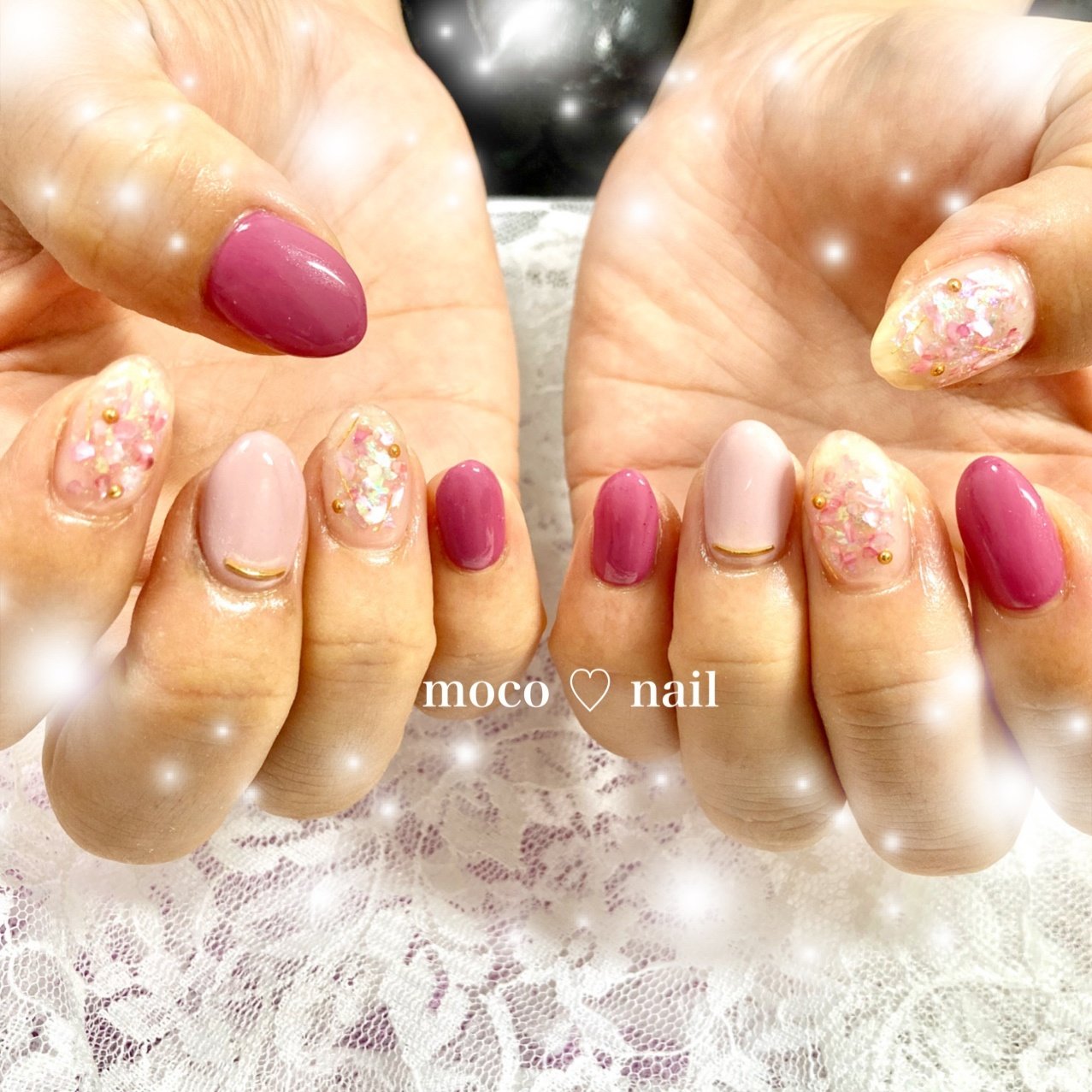 ハンド シンプル ラメ シェル ピンク Moco Nailのネイルデザイン No ネイルブック