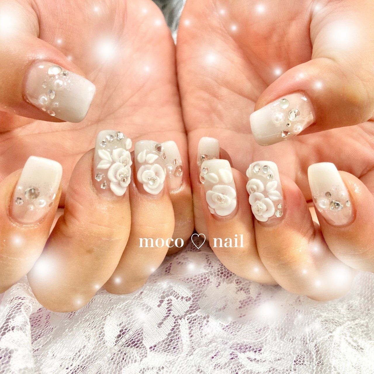 ブライダル ハンド グラデーション フラワー 3d Moco Nailのネイルデザイン No ネイルブック