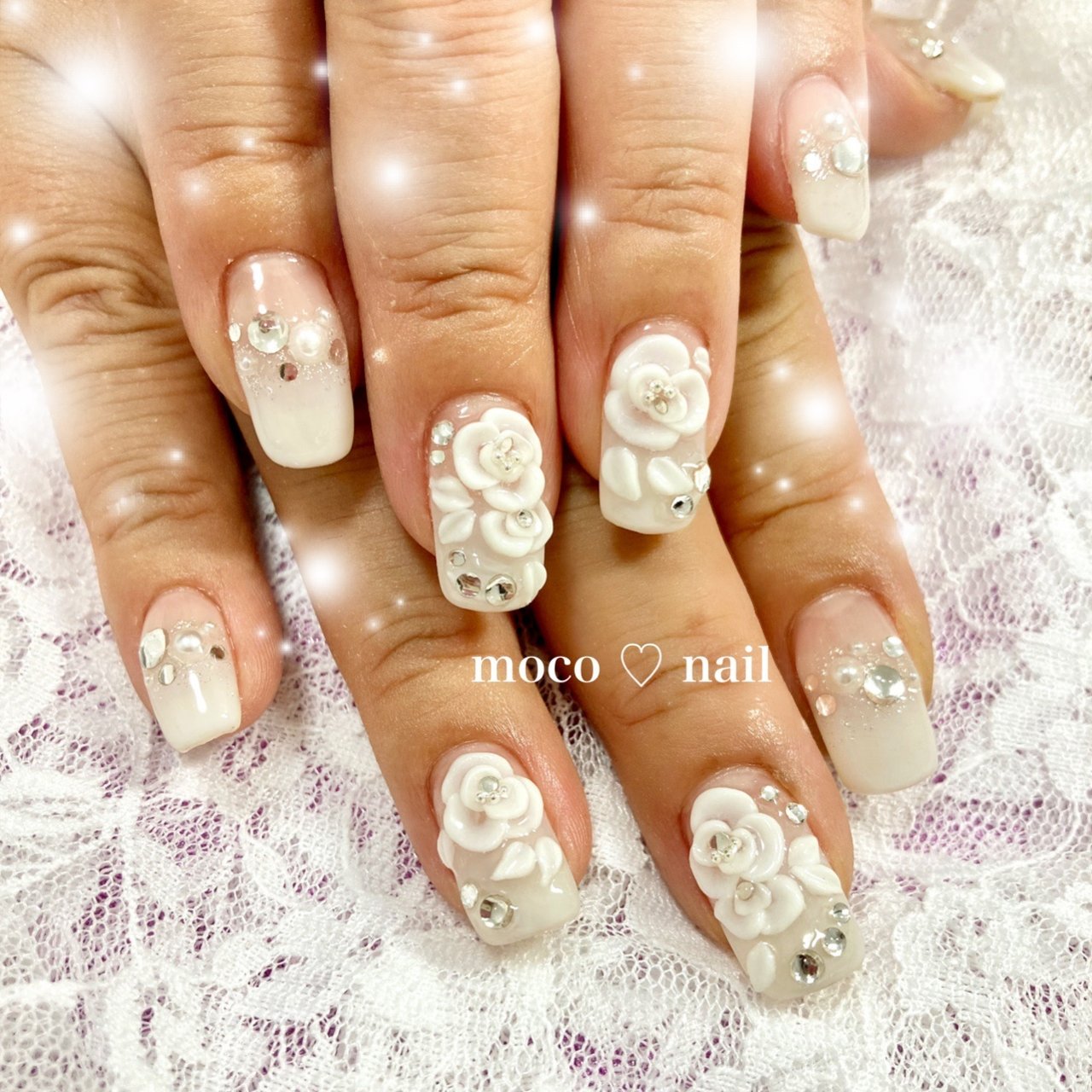 ブライダル ハンド グラデーション フラワー 3d Moco Nailのネイルデザイン No ネイルブック