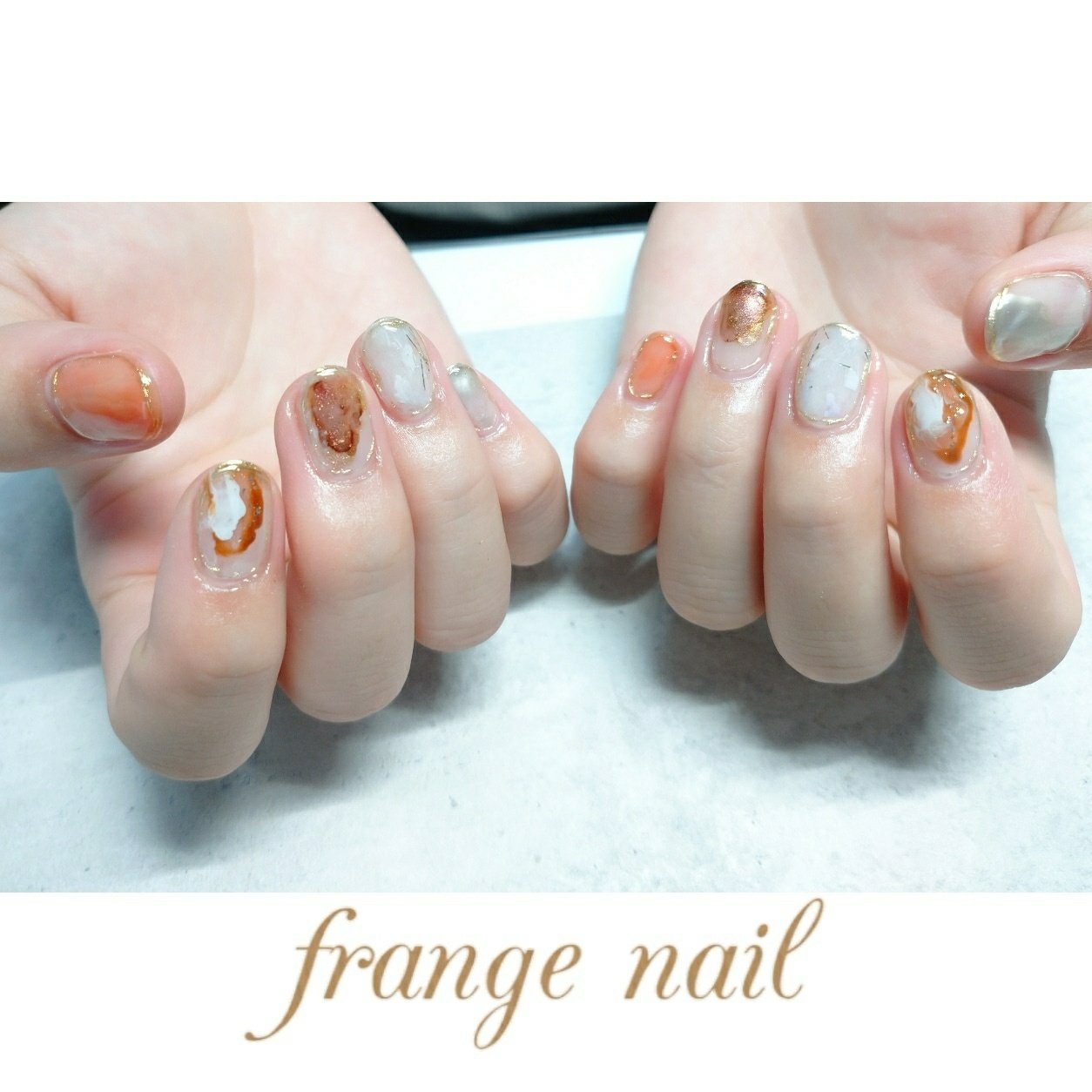 ハンド ニュアンス オレンジ ブラウン ゴールド Frange Nailのネイルデザイン No ネイルブック