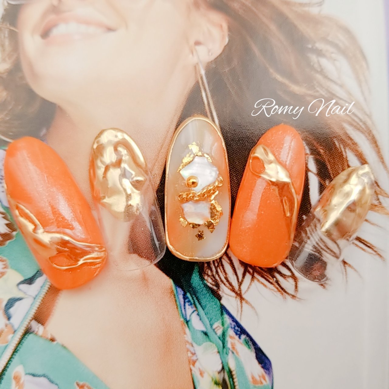 オレンジ ゴールド Romy Nailのネイルデザイン No ネイルブック