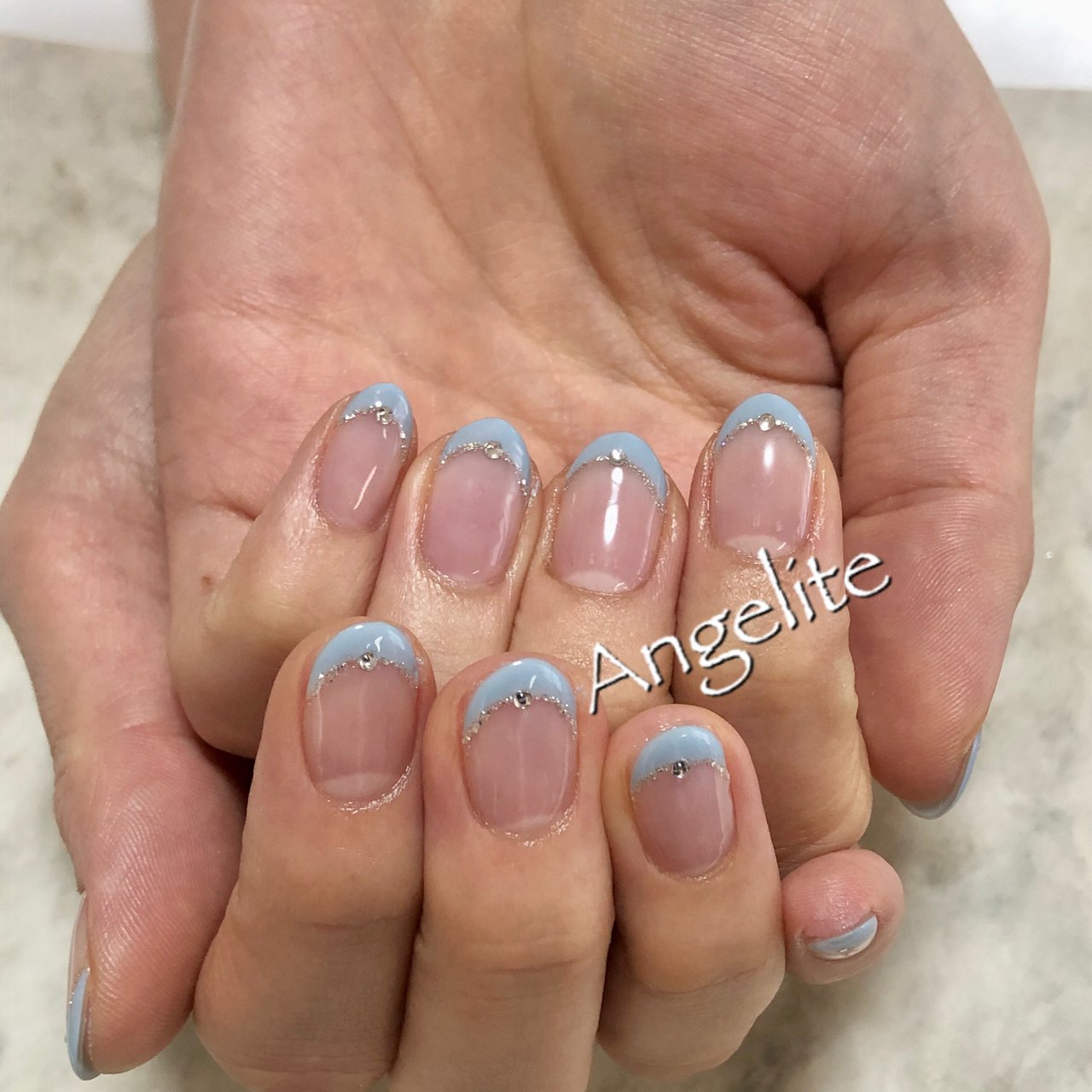 夏 ハンド フレンチ ラメ ショート Angeliteのネイルデザイン No ネイルブック