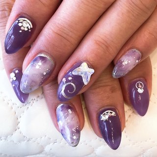 #スカルプ#パープル#マーブル#ビジュー#チョウチョネイル #ハンド #ラメ #ワンカラー #マーブル #ホワイト #パープル #シルバー #スカルプチュア #宮城県 東松島 フルリ fleuri .pupuu Rosy #ネイルブック
