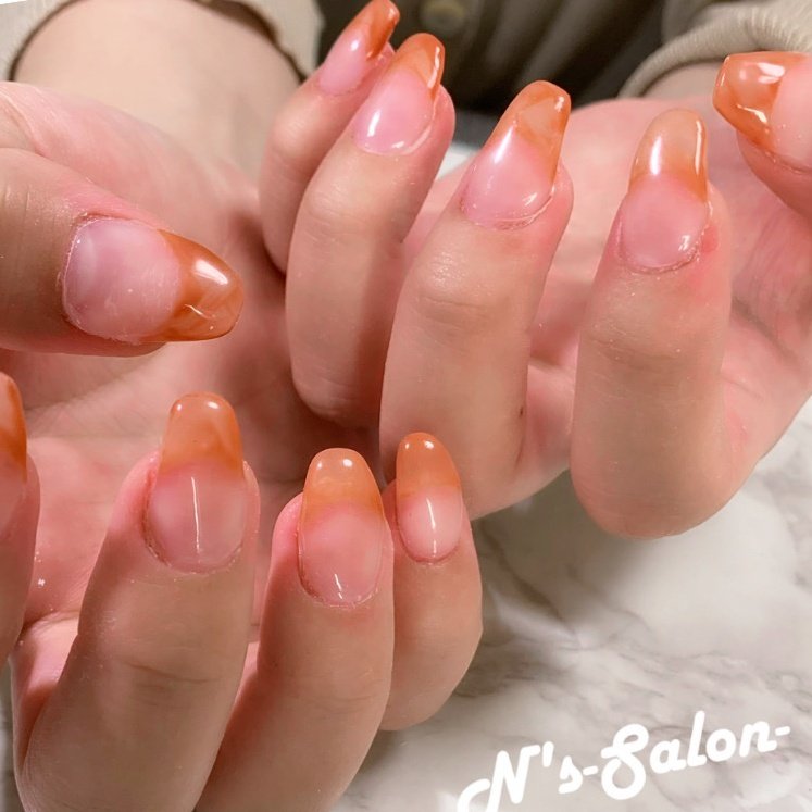 オールシーズン ハンド フレンチ ロング オレンジ N S Salon エヌズサロン のネイルデザイン No ネイルブック